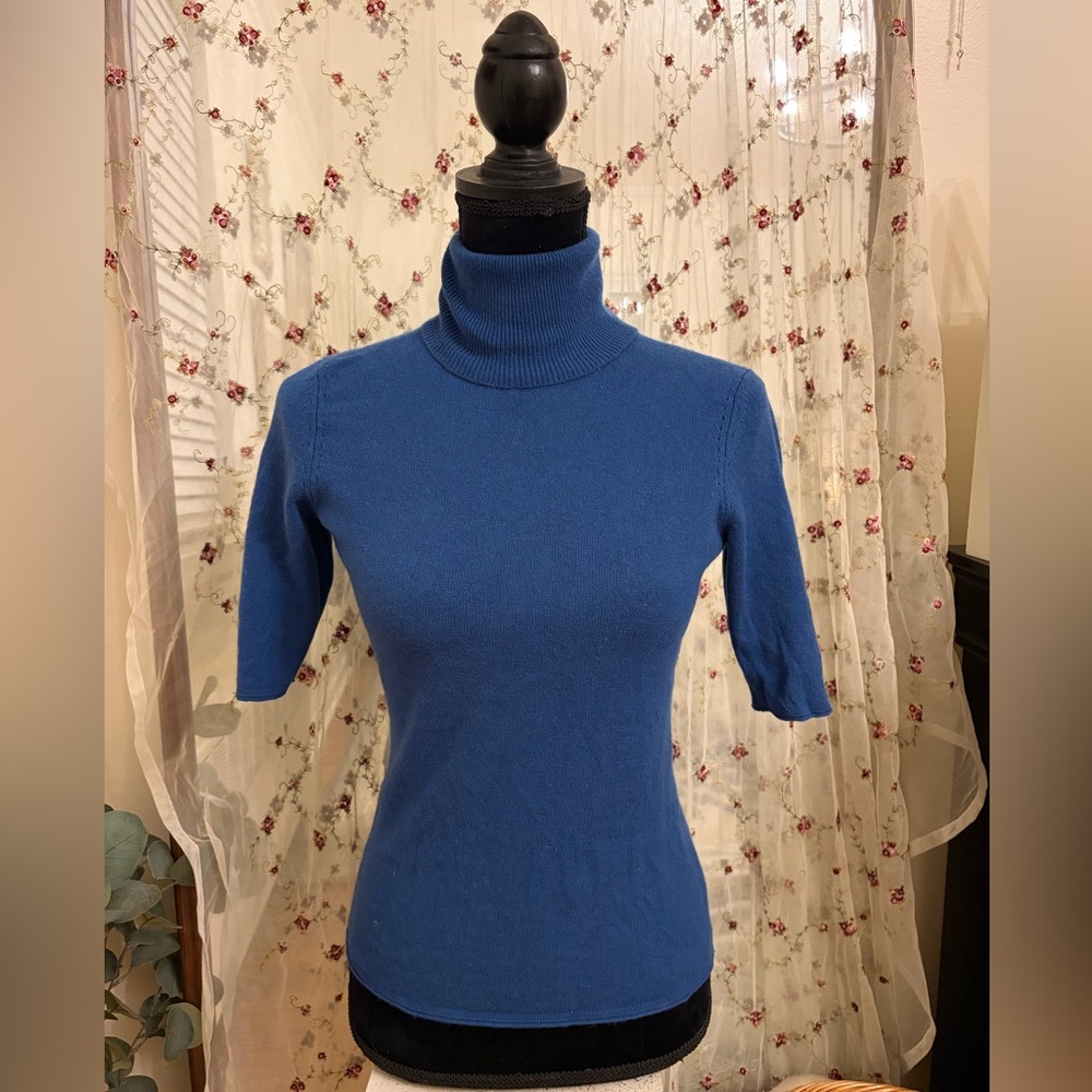 Magaschoni Royal Blue Short-Sleeve Turtleneck Sweater